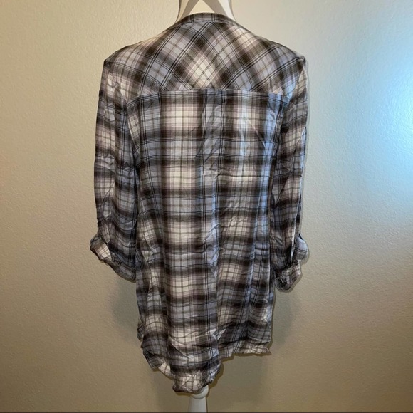 Motherhood Maternity Blue Flannel Plaid Lace-Up Long Sleeve Tunic Top Large - Picture 4 of 10